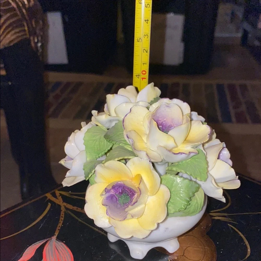 BX51 Vintage Floral Porcelain Arrangement with Yellow and Purple Accents
